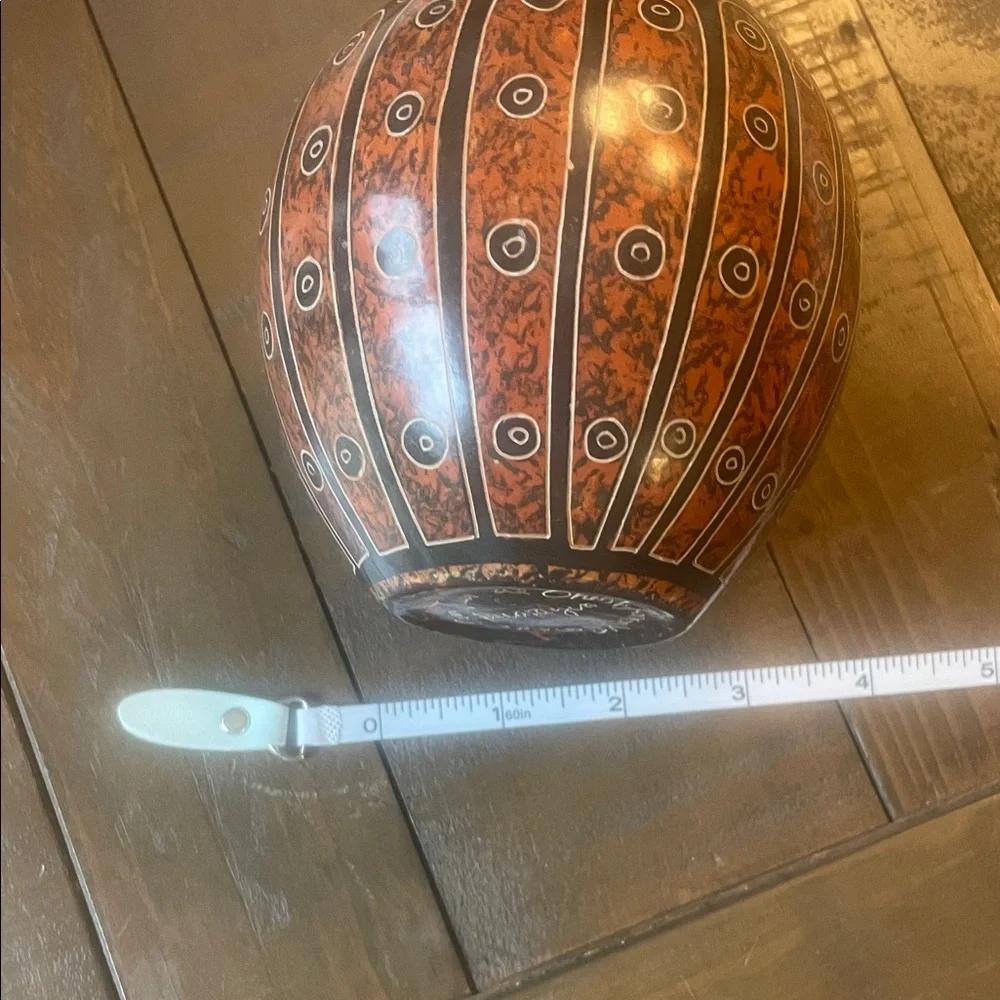Hand-Painted signed Nicaraguan Orange and Black Decorative Ceramic Vase